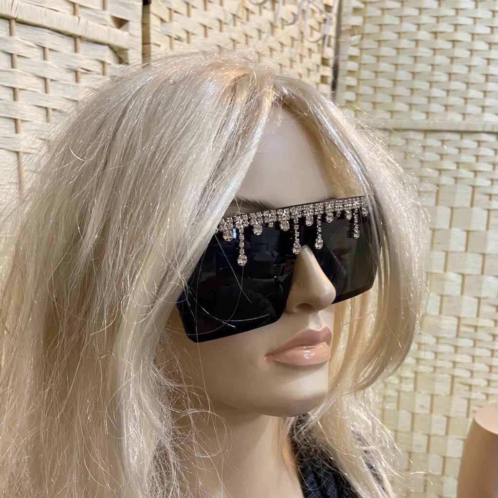 Lot of 2 Vintage Sunglasses- Black and Smoky Gray with Rhinestones