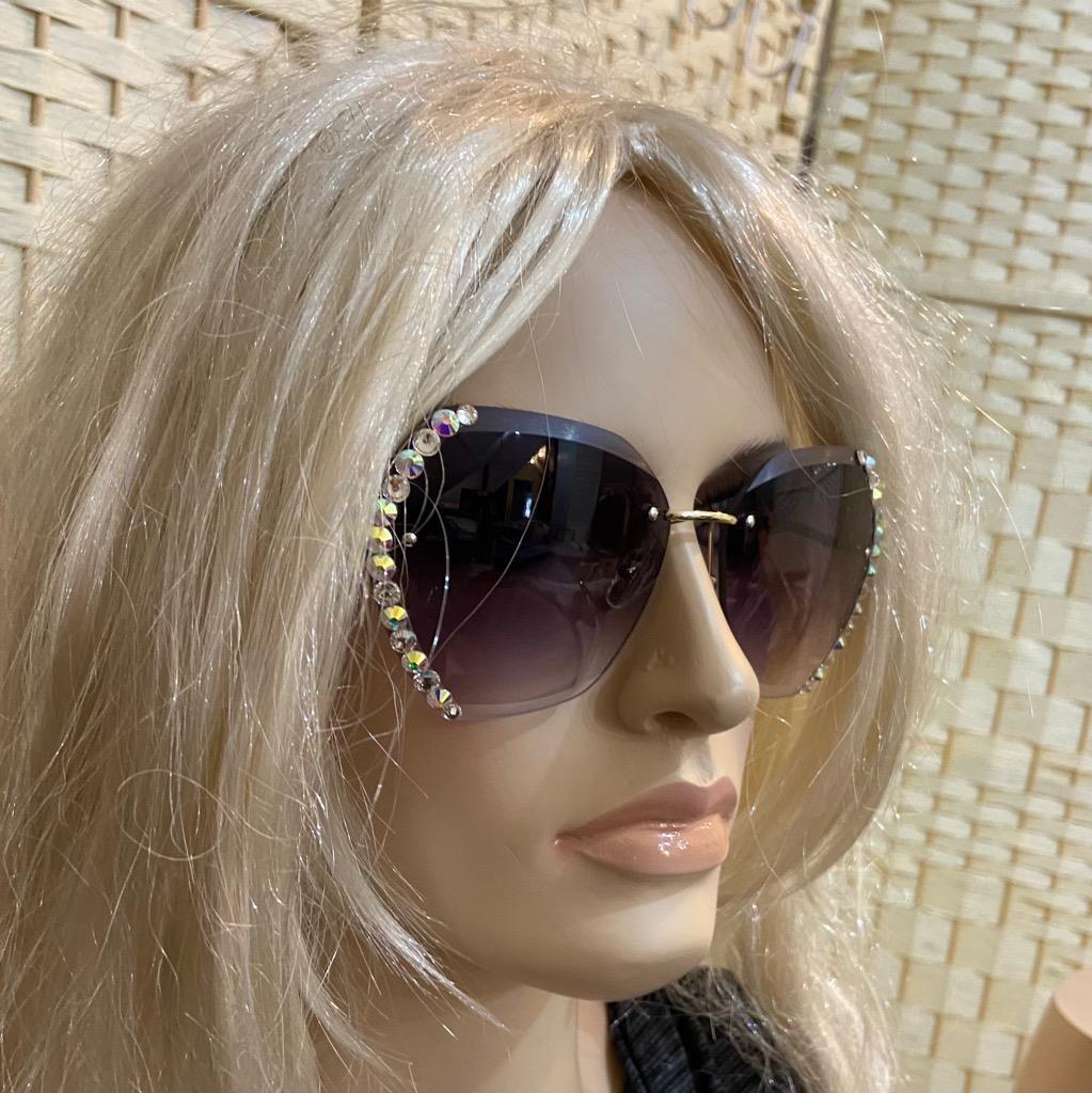 Lot of 2 Vintage Sunglasses- Black and Smoky Gray with Rhinestones