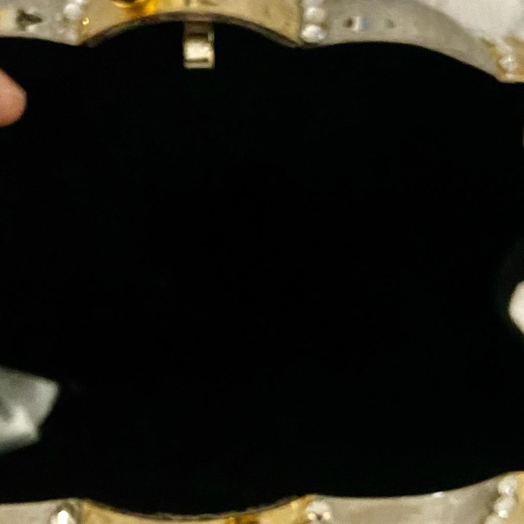 Vintage Gold Clamshell with Rhinestones Evening Metal Purse- Crossbody Bag 6.5in
