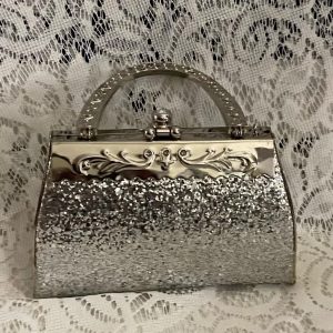 Vintage, Boxy Silver-Glitter Satchel 6.5in x 4.5in x 2.5in