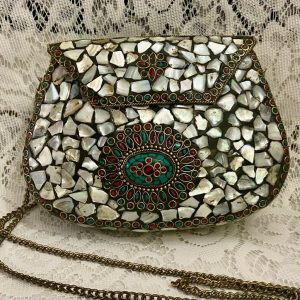 Abalone Shards Metal Purse- Crossbody 7.5in x 5.5in x 2in