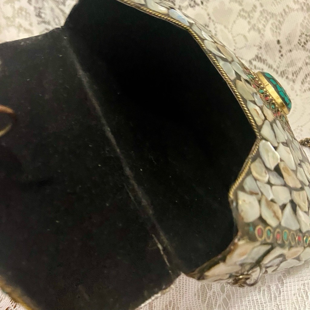Abalone Shards Metal Purse- Crossbody 7.5in x 5.5in x 2in