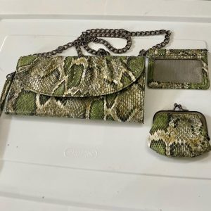 3-pc Set Faux Snakeskin Clutch Crossbody with Coin Purse and ID Card Wallet