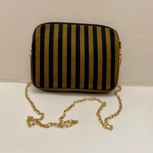 Vintage, Black- Gold Stripes Shoulder-Crossbody Evening Bag 8in x 6in