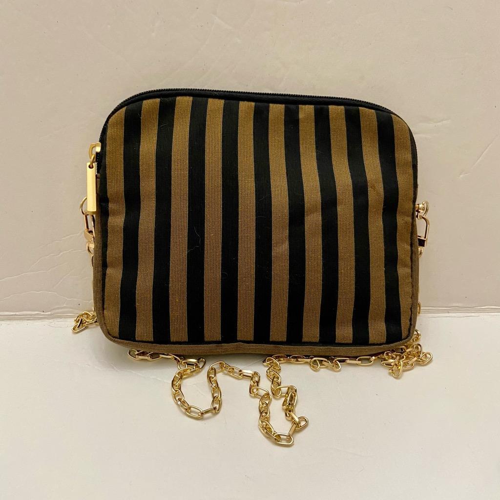 Vintage, Black- Gold Stripes Shoulder-Crossbody Evening Bag 8in x 6in