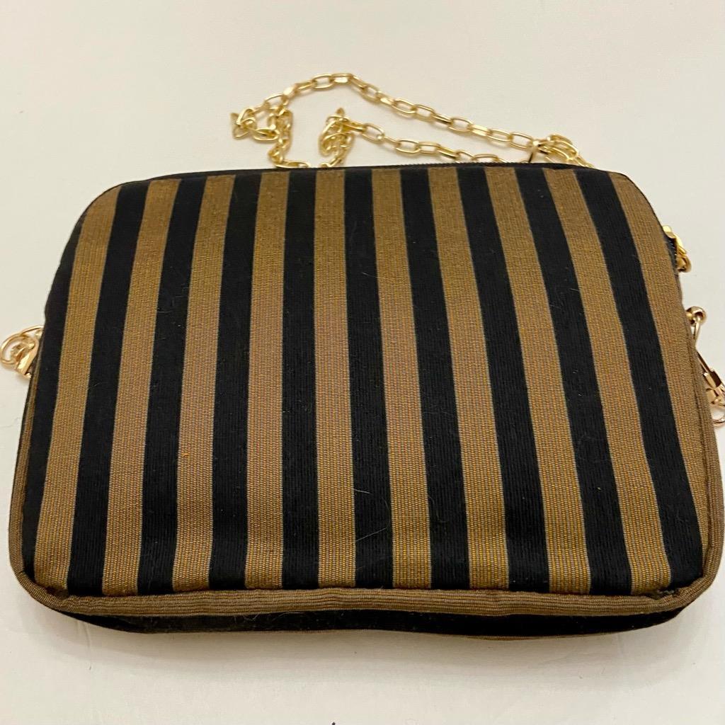 Vintage, Black- Gold Stripes Shoulder-Crossbody Evening Bag 8in x 6in