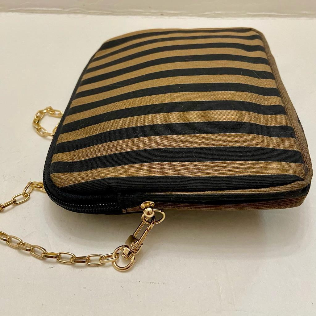 Vintage, Black- Gold Stripes Shoulder-Crossbody Evening Bag 8in x 6in