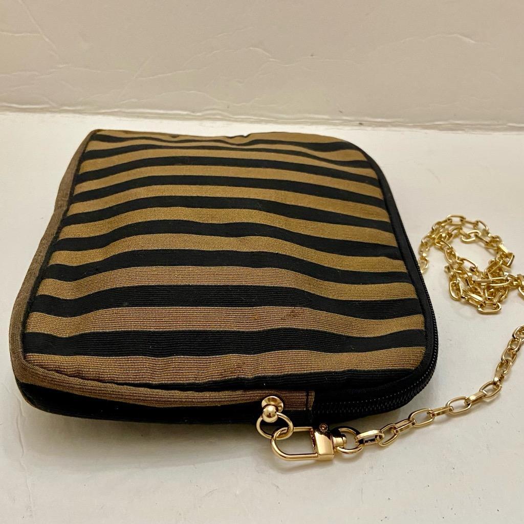 Vintage, Black- Gold Stripes Shoulder-Crossbody Evening Bag 8in x 6in