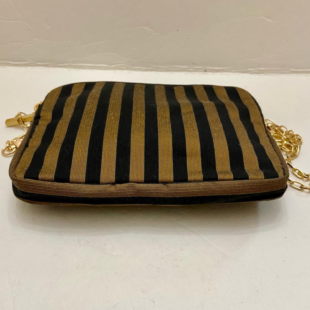 Vintage, Black- Gold Stripes Shoulder-Crossbody Evening Bag 8in x 6in
