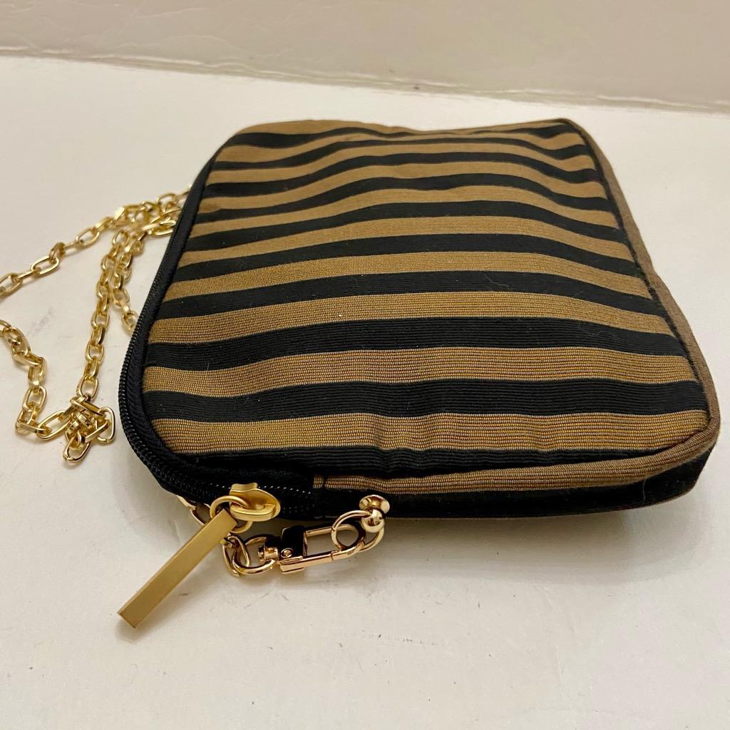 Vintage, Black- Gold Stripes Shoulder-Crossbody Evening Bag 8in x 6in
