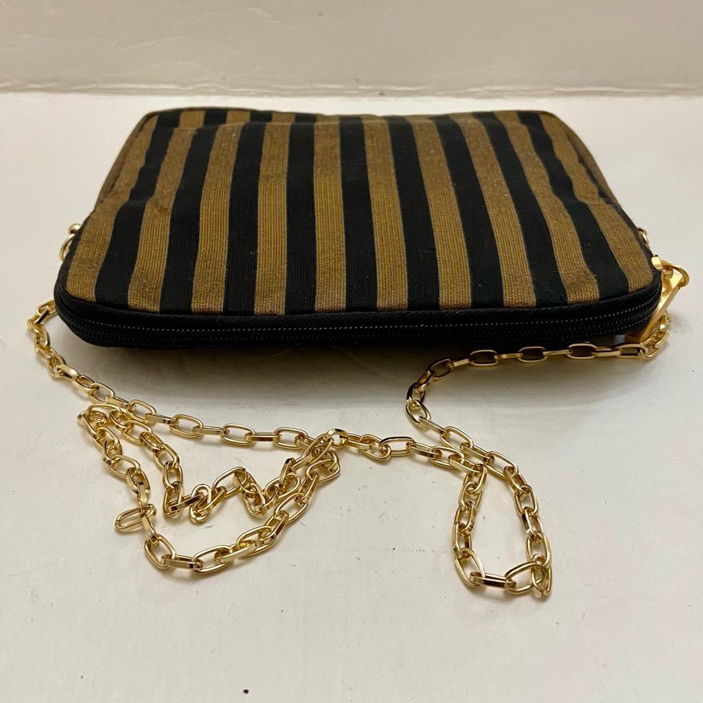 Vintage, Black- Gold Stripes Shoulder-Crossbody Evening Bag 8in x 6in