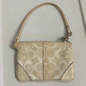 Coach Beige Signature Jacquard Wristlet