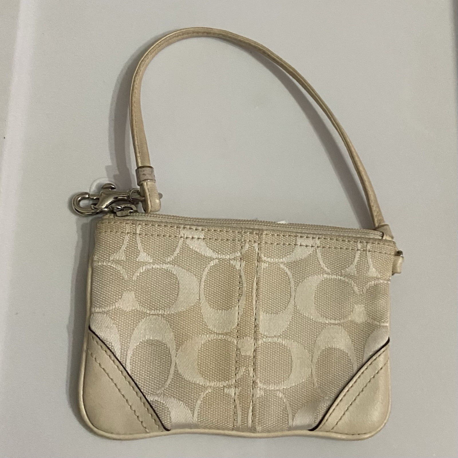 Coach Beige Signature Jacquard Wristlet