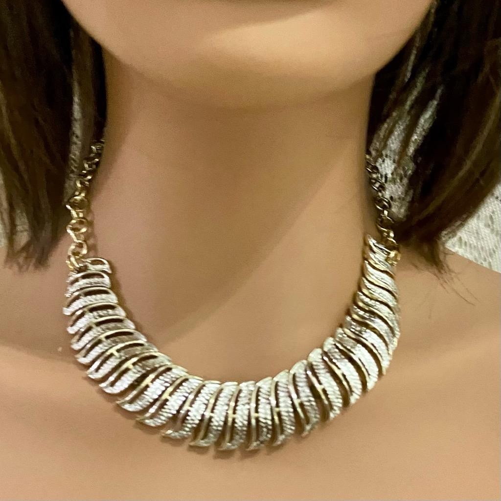 Vintage Kramer Gold-Silver Tone Necklace and Earrings Set