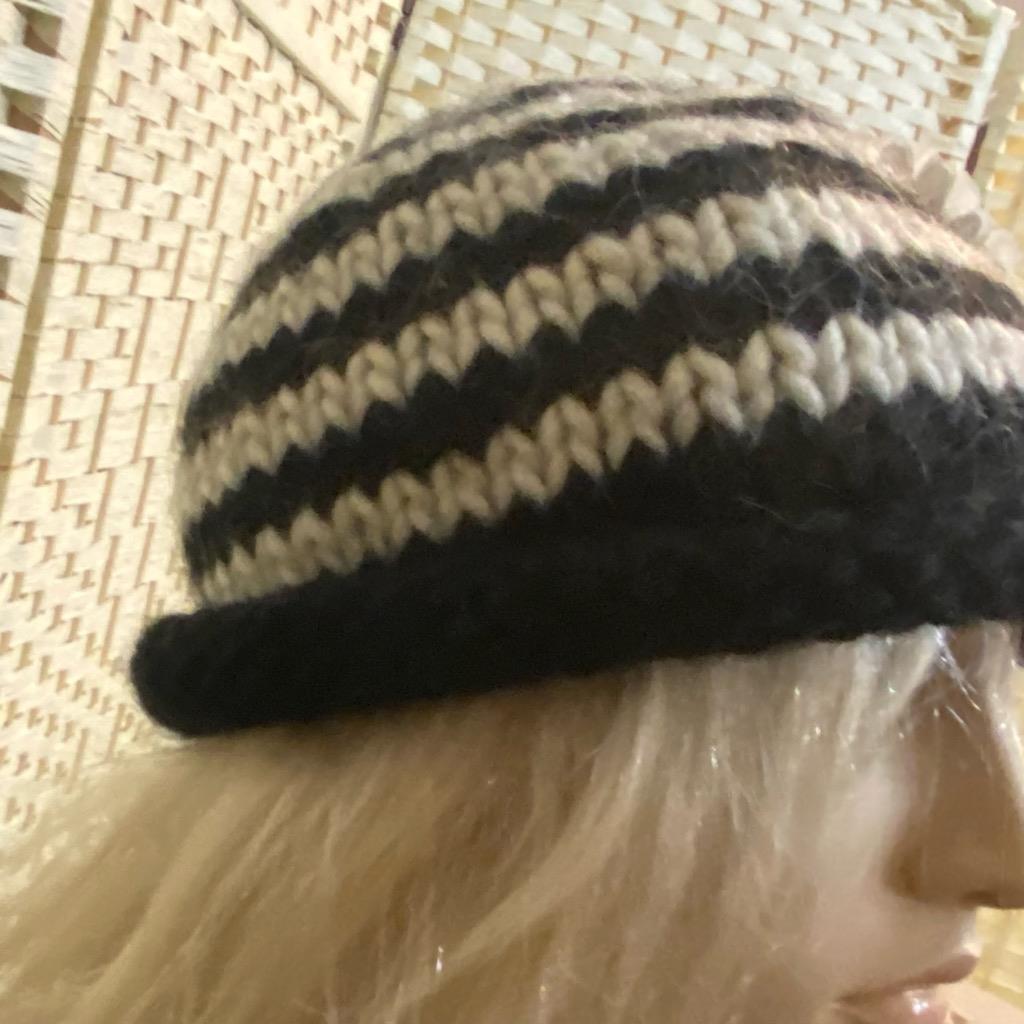 Stunning, White Daisy,Angora Mix Beanie Hat- Cloche