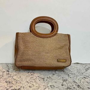 Rosetti Beige Straw- Brown Leather Trim Handbag-Crossbody (C0624) This is a bea