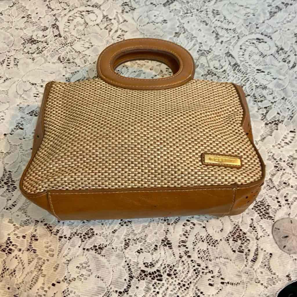 Rosetti Beige Straw- Brown Leather Trim Handbag-Crossbody (C0624) This is a bea