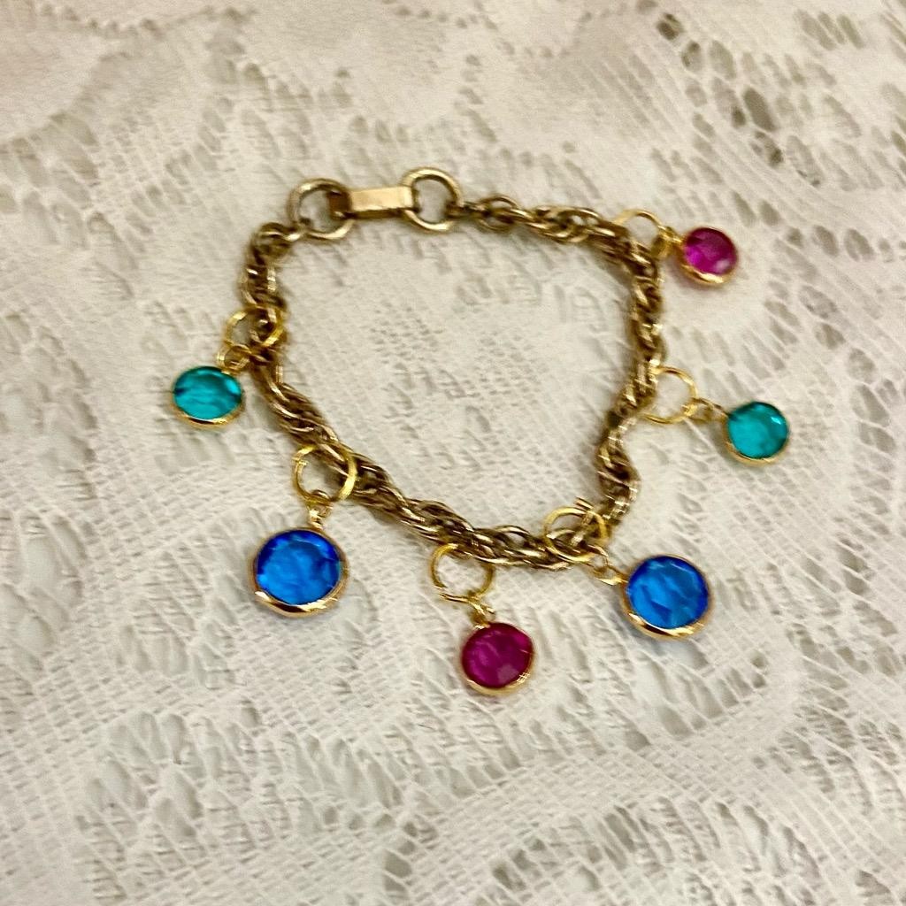 Vintage Lot of 2 Multi-color Charm Bracelets