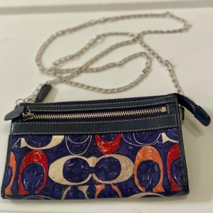 Coach Blue Op-Art Wristlet-Crossbody 8in x 4.5in