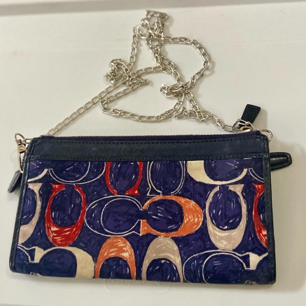 Coach Blue Op-Art Wristlet-Crossbody 8in x 4.5in