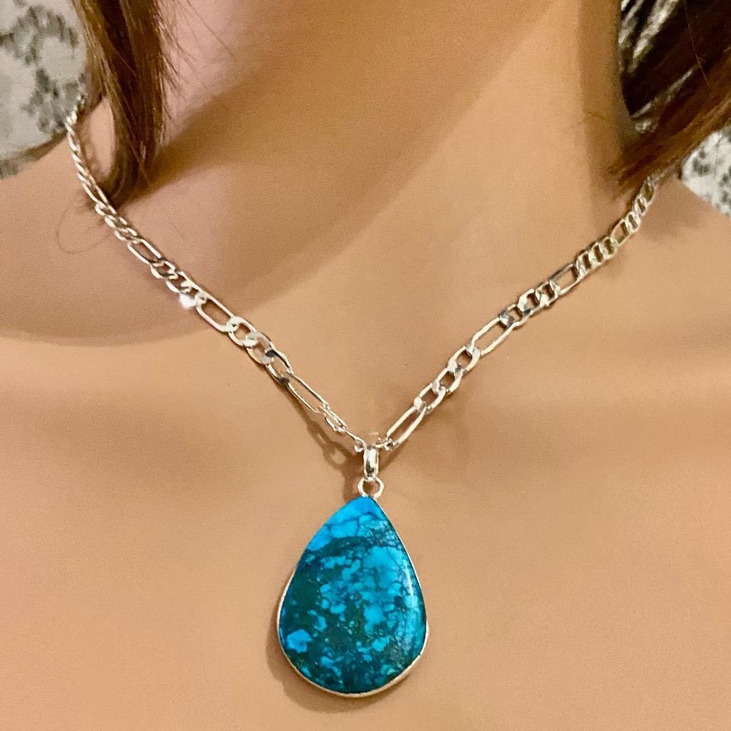 Vintage, Large Teardrop Turquoise - Pendant Necklace