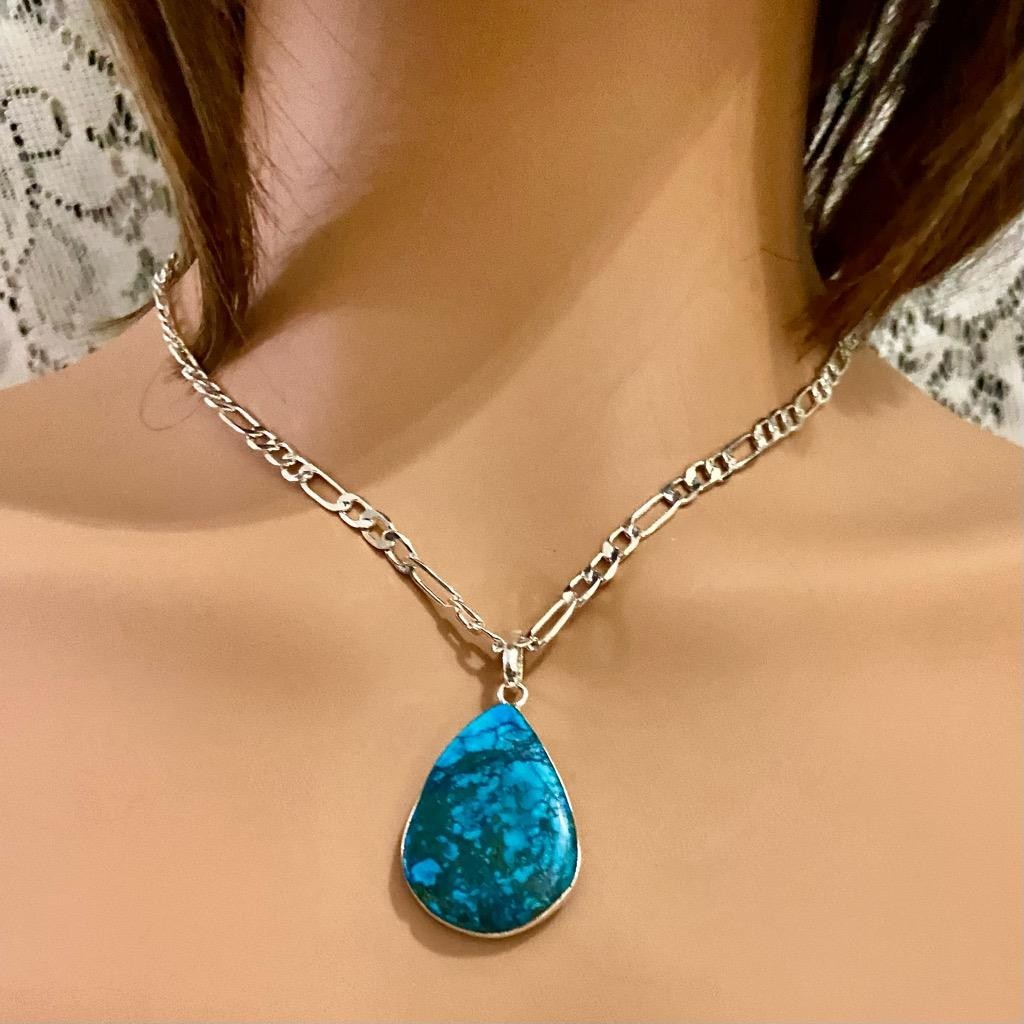 Vintage, Large Teardrop Turquoise - Pendant Necklace