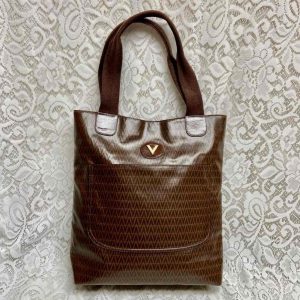 Vintage, Mario Valentino Brown Coated Canvas Large Tote