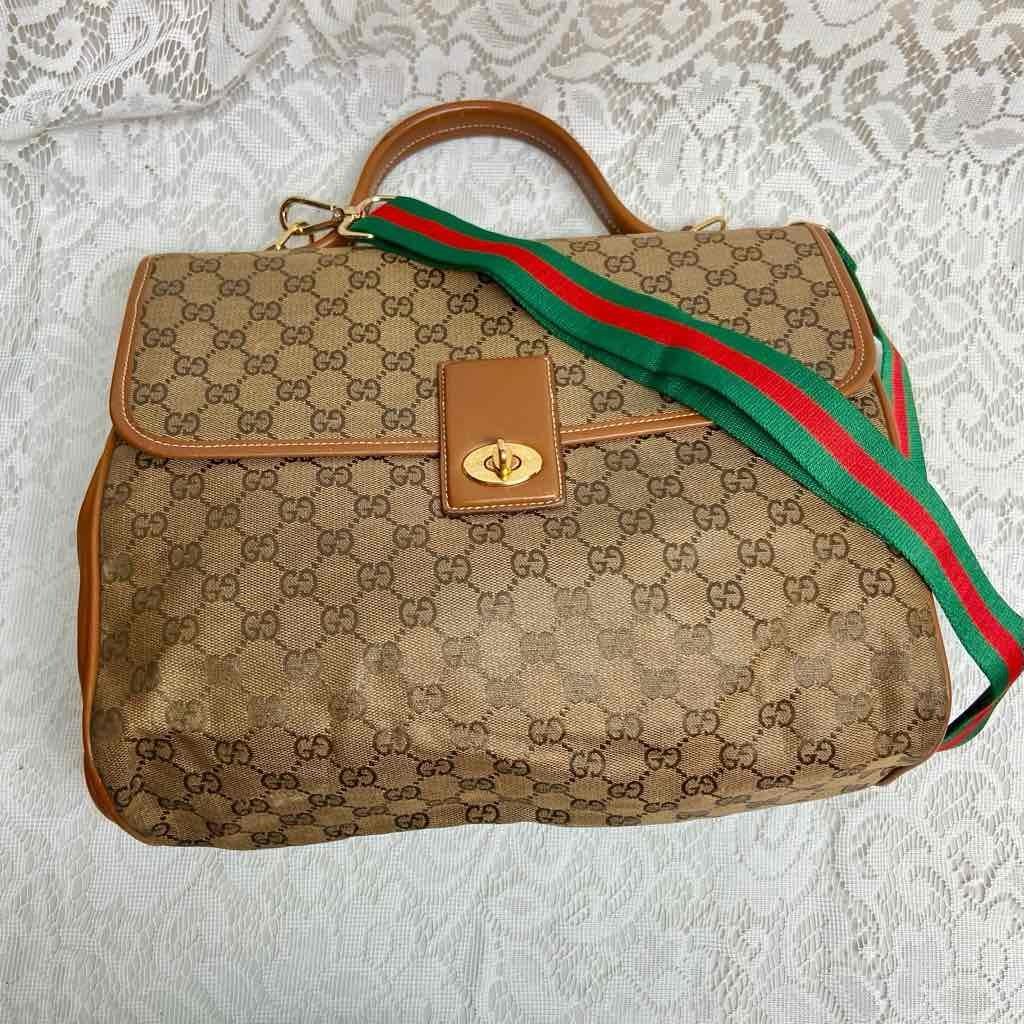 Vintage, Authentic Gucci Brown Coated Canvas Laptop- Briefcase 12in x 11in x 5in
