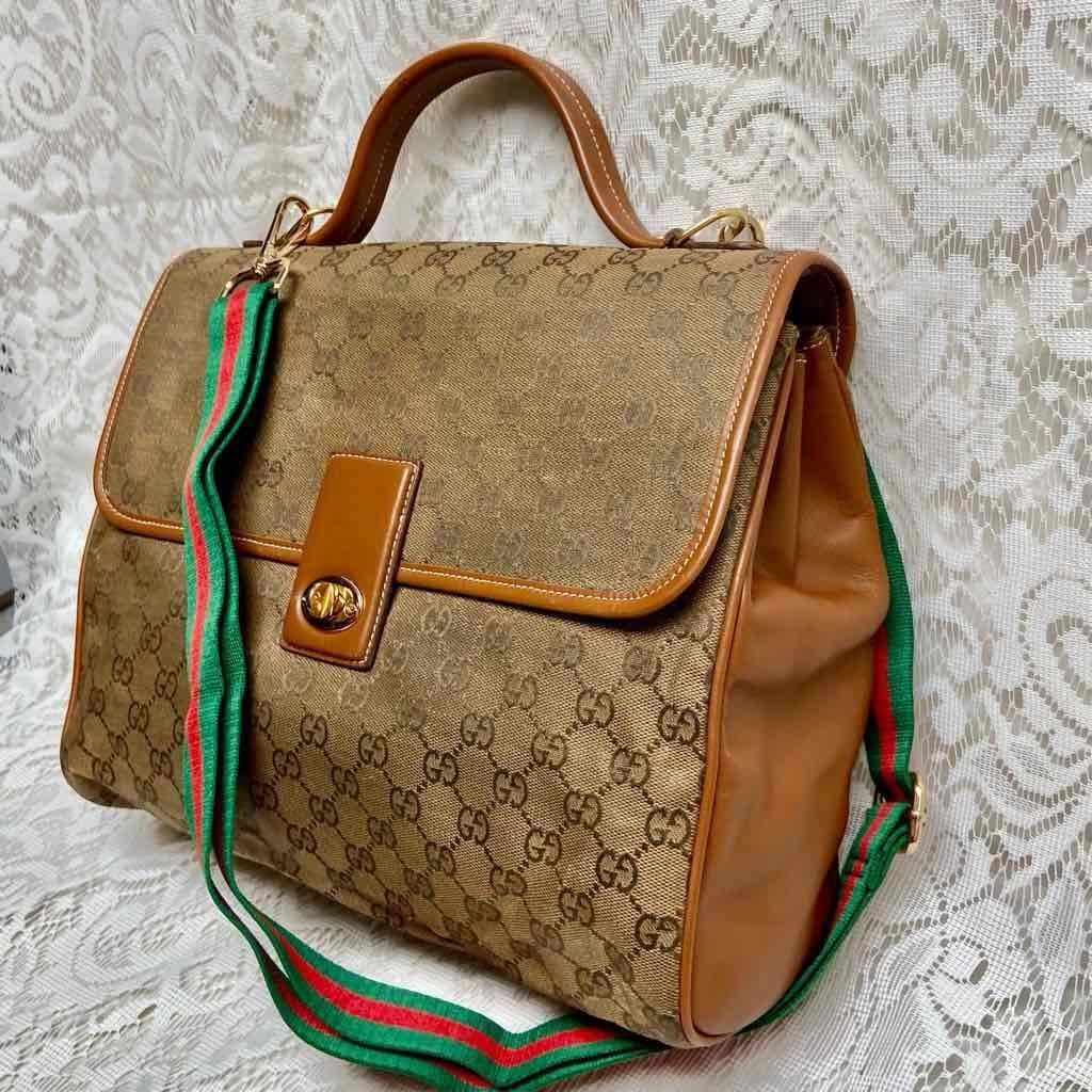 Vintage, Authentic Gucci Brown Coated Canvas Laptop- Briefcase 12in x 11in x 5in