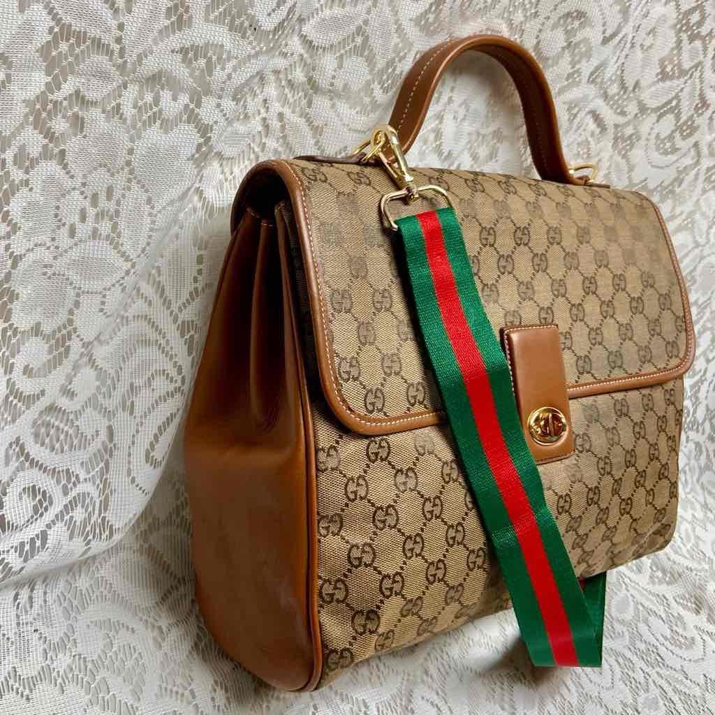 Vintage, Authentic Gucci Brown Coated Canvas Laptop- Briefcase 12in x 11in x 5in