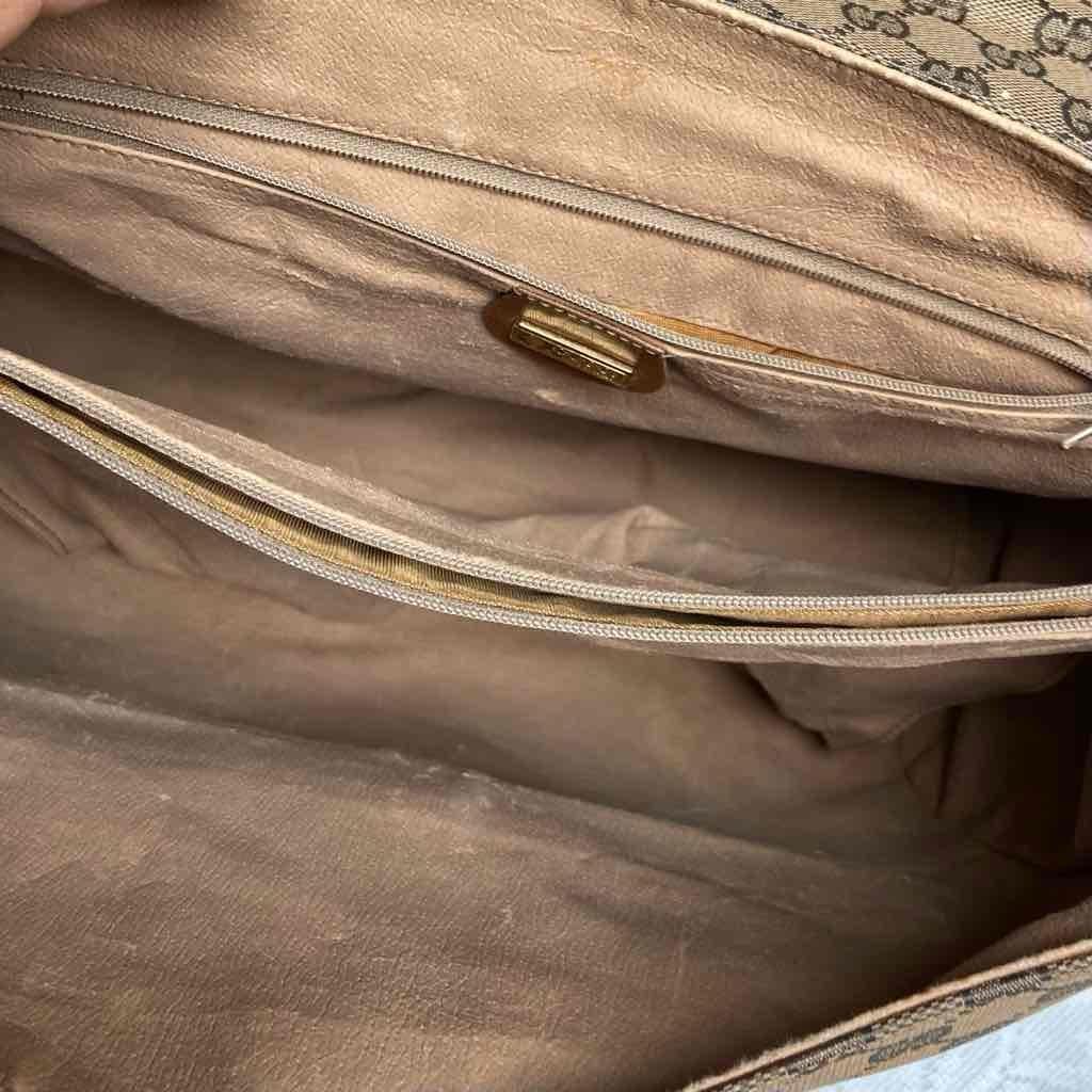 Vintage, Authentic Gucci Brown Coated Canvas Laptop- Briefcase 12in x 11in x 5in