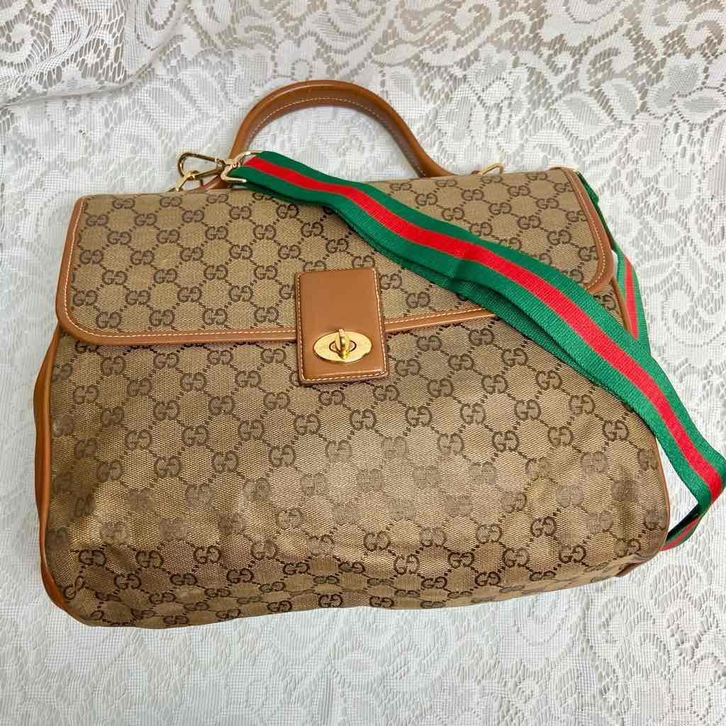 Vintage, Authentic Gucci Brown Coated Canvas Laptop- Briefcase 12in x 11in x 5in