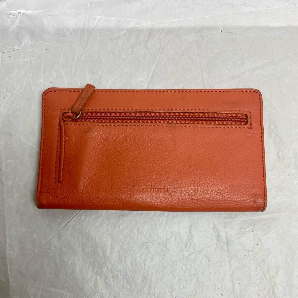 Vintage, Orange Leather, Long Wallet 7in x 3.5in