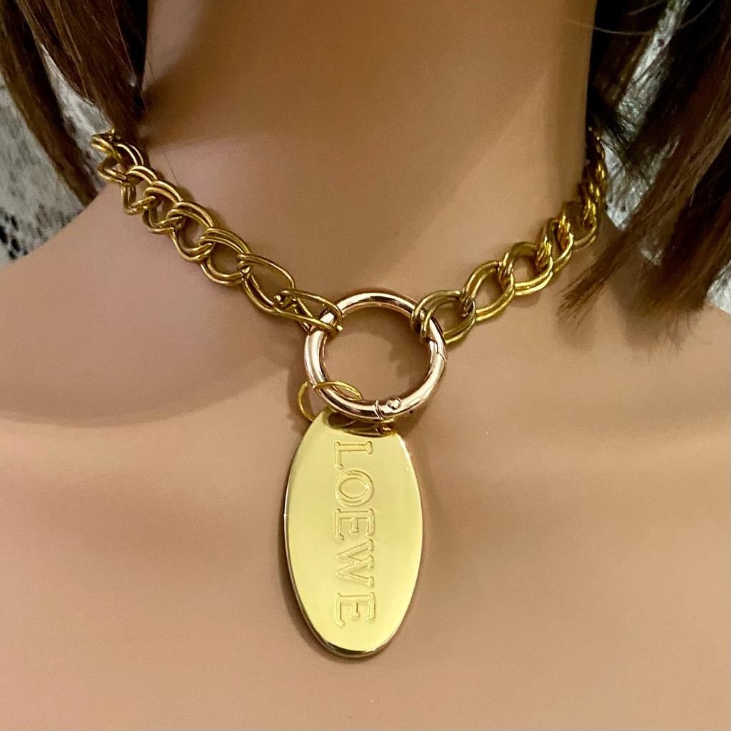 Vintage, Authentic Loewe Anagram Gold Plated Charm, With 16-inch Chain Necklace