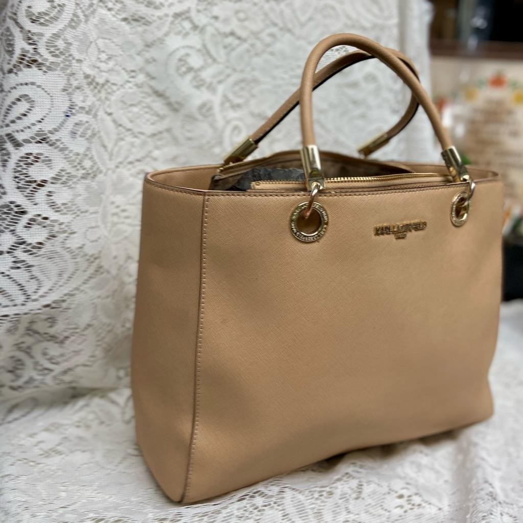 Karl Lagerfeld Tan Satchel Hand Bag 12inx10inx5in