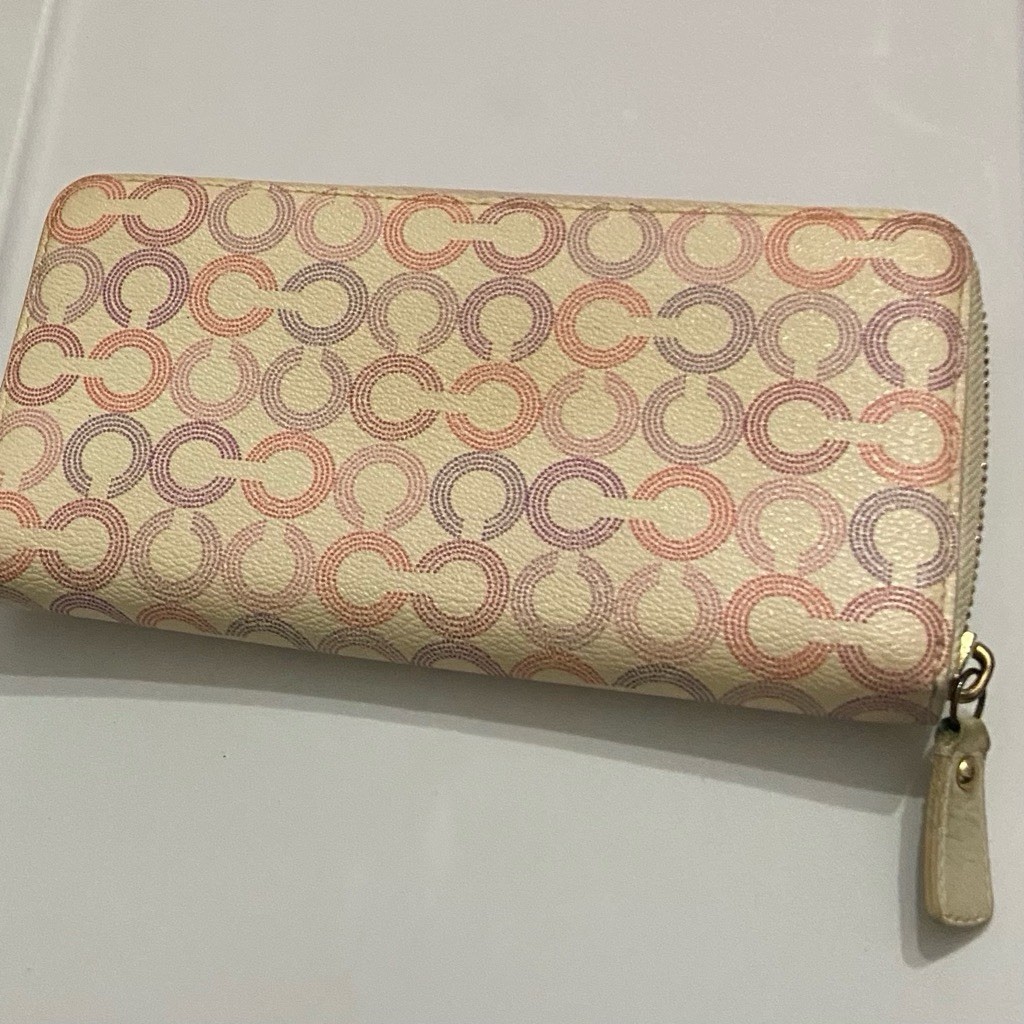 Coach Op Art Multi Color Signature Leather Long Wallet 8in x 4in