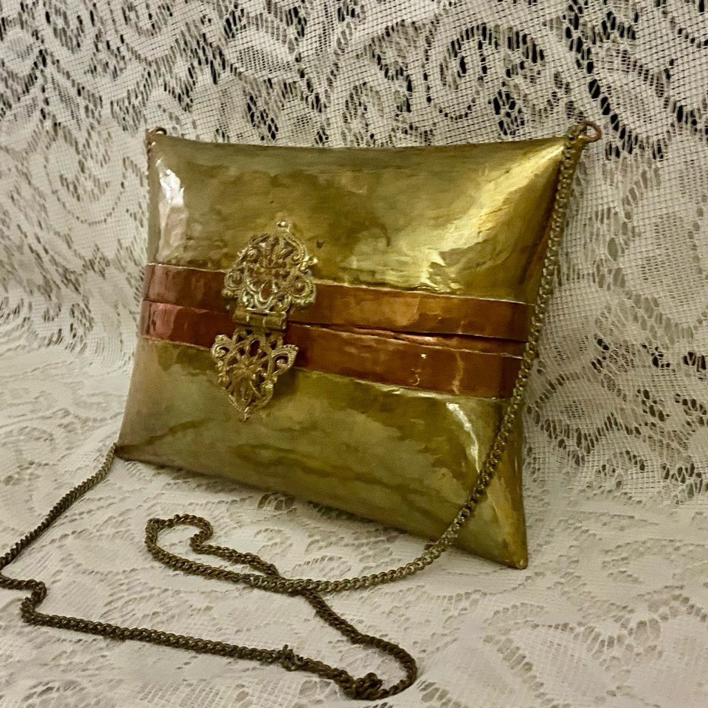 Antique-Art Deco Brass-Copper Large Pillow Purse- Shoulder Bag