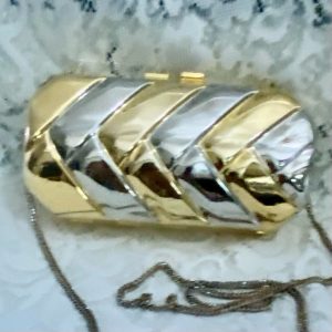 Vintage, Boxy Gold-Silver Chevron Crossbody 7in x 4in x 1.5in