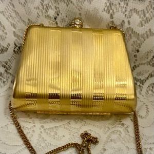 Vintage, Boxy Gold-Metal Clutch Crossbody 6in x 4in x 2.5in