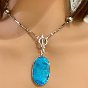 Vintage, Beautiful, Large Oblong Turquoise Necklace