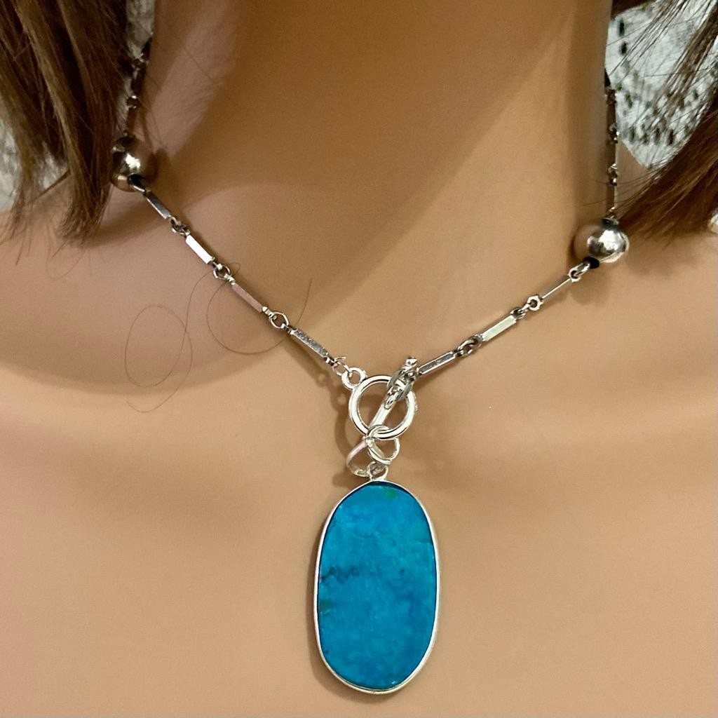 Vintage, Beautiful, Large Oblong Turquoise Necklace