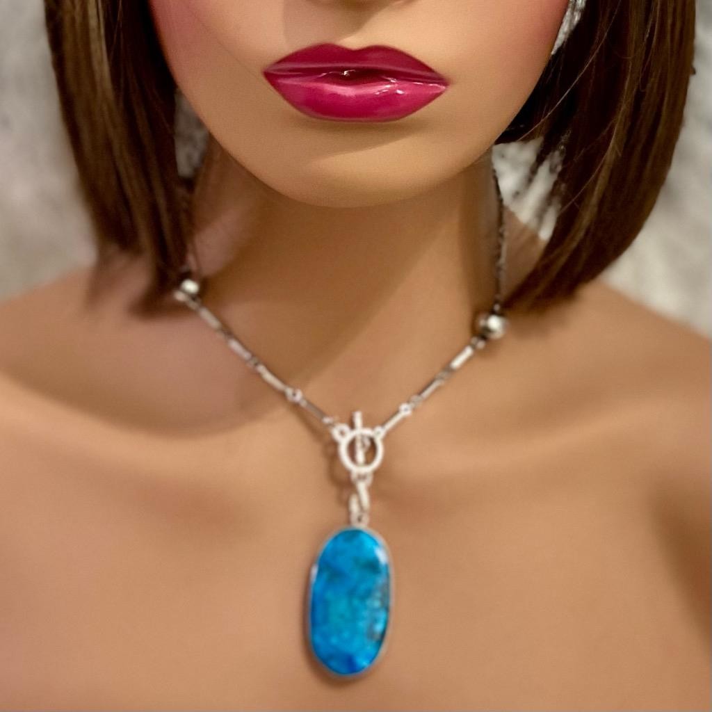 Vintage, Beautiful, Large Oblong Turquoise Necklace