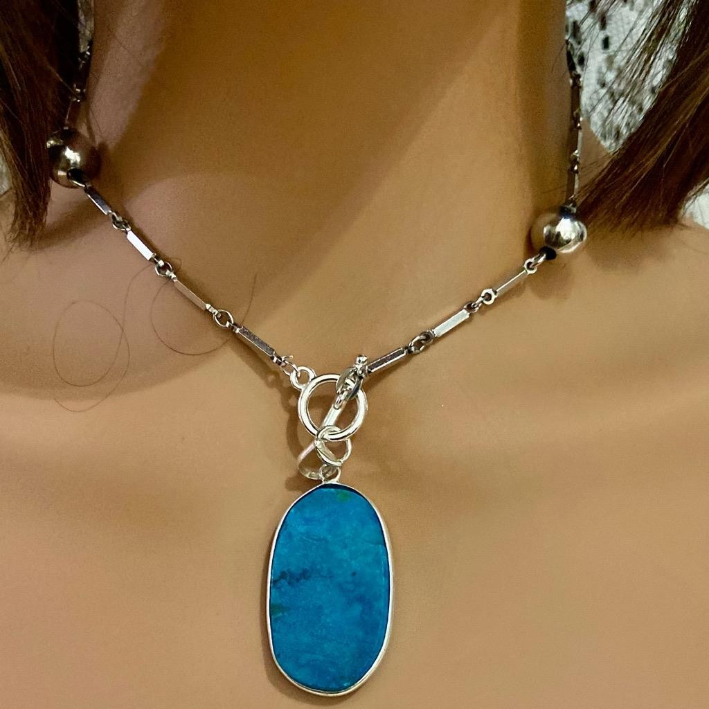 Vintage, Beautiful, Large Oblong Turquoise Necklace