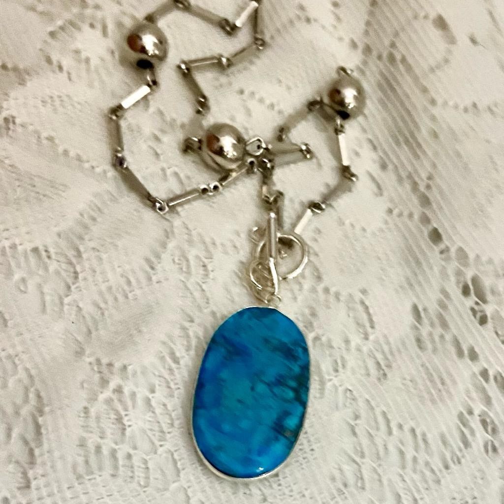 Vintage, Beautiful, Large Oblong Turquoise Necklace
