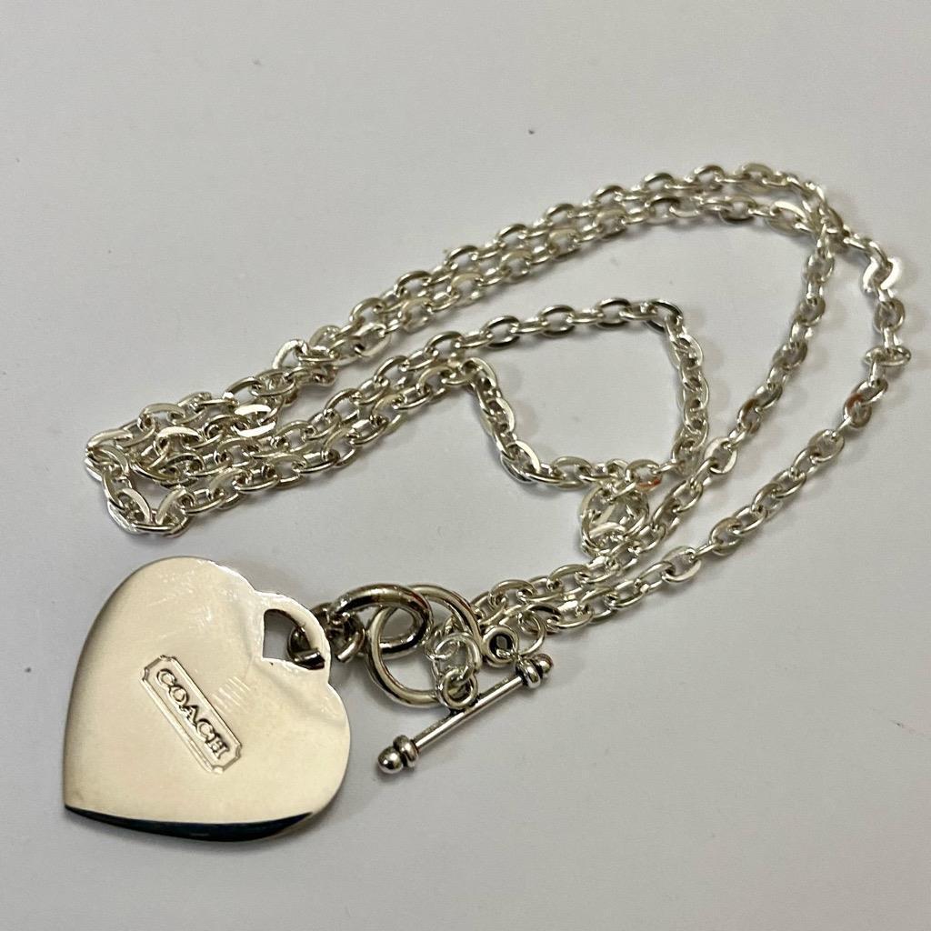 Coach, Shocking Pink Heart Enamel Silver Tone Pendant Necklace