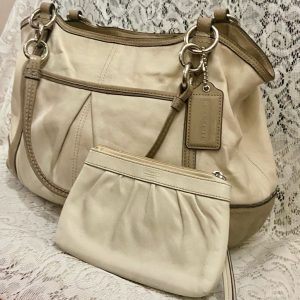 Coach -16739 Alexandra Large Beige- Tan Gray Leather Hobo Bag w/ Wristlet (2010)