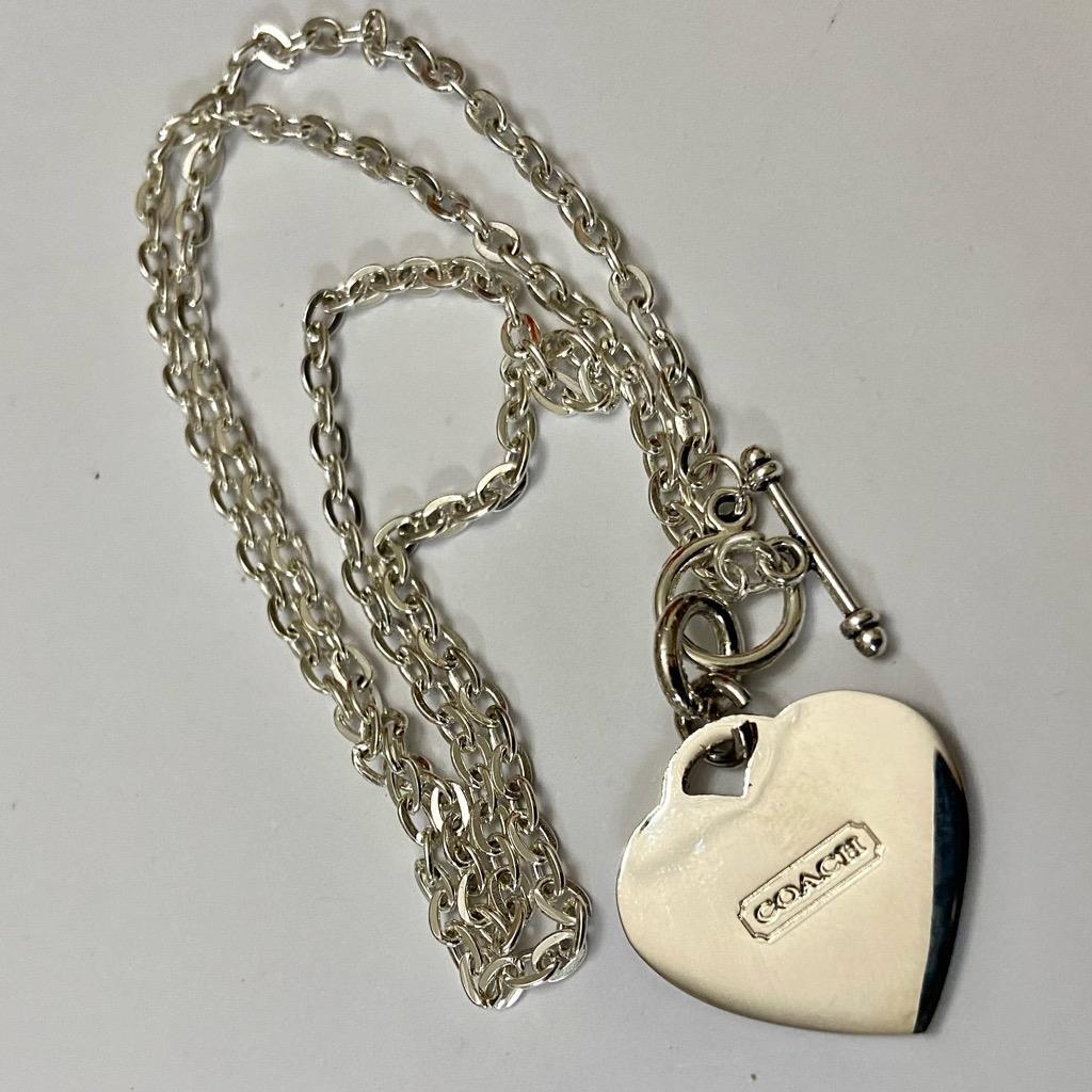Coach, Shocking Pink Heart Enamel Silver Tone Pendant Necklace