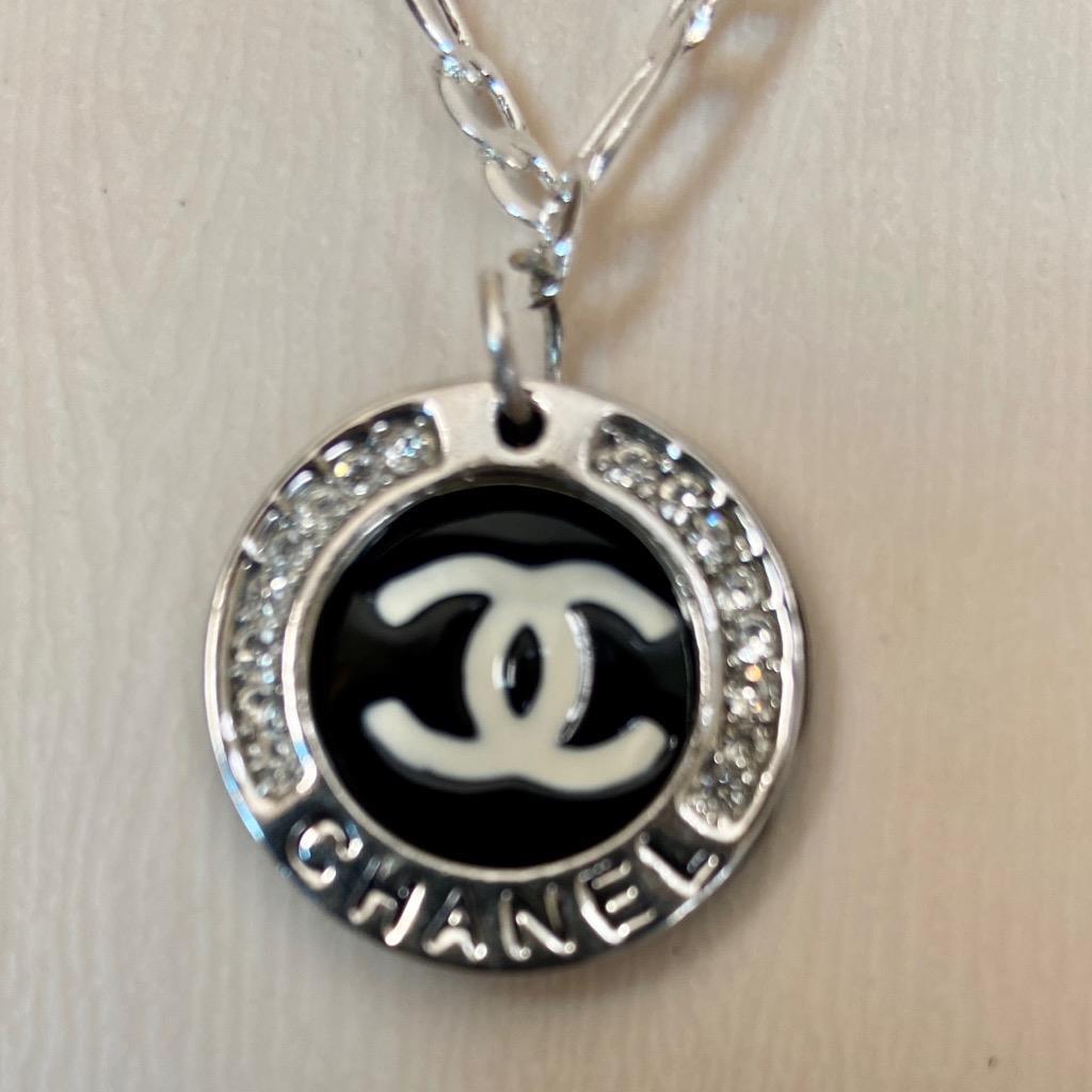 Chanel Rhinestone- Silver Tone Charm 1in in Diameter Handbag Charm-Pendant