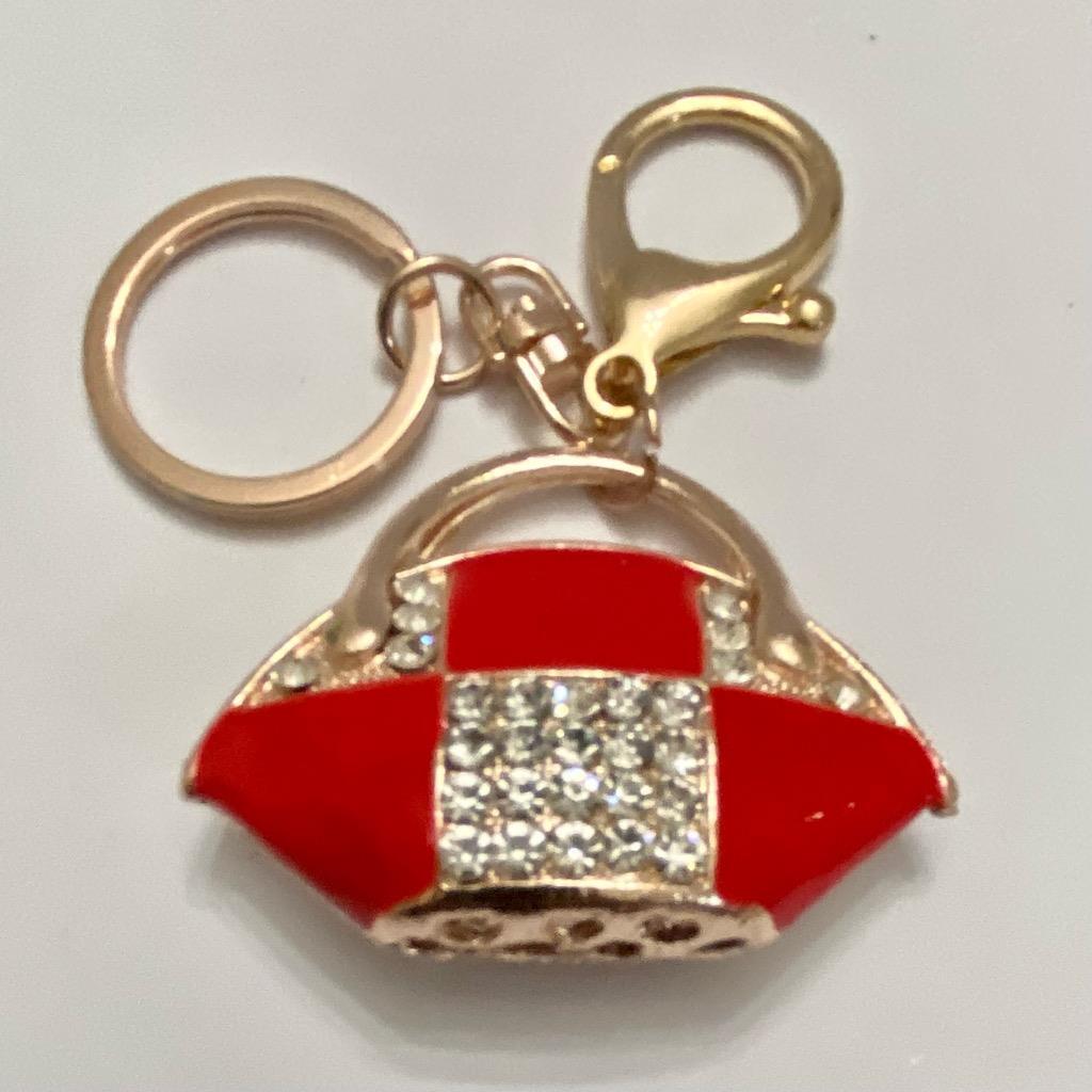 Stunning, 2-Way, Red-White Enamel Handbag Charm, Key Chain