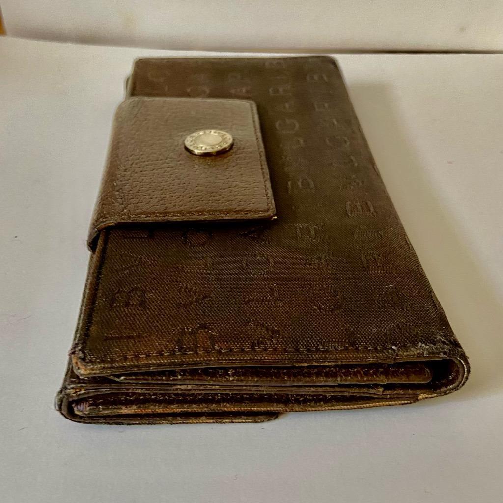 Authentic Bulgari Dark Brown Mono Canvas Tri-fold Long Wallet 7.5in x 4in